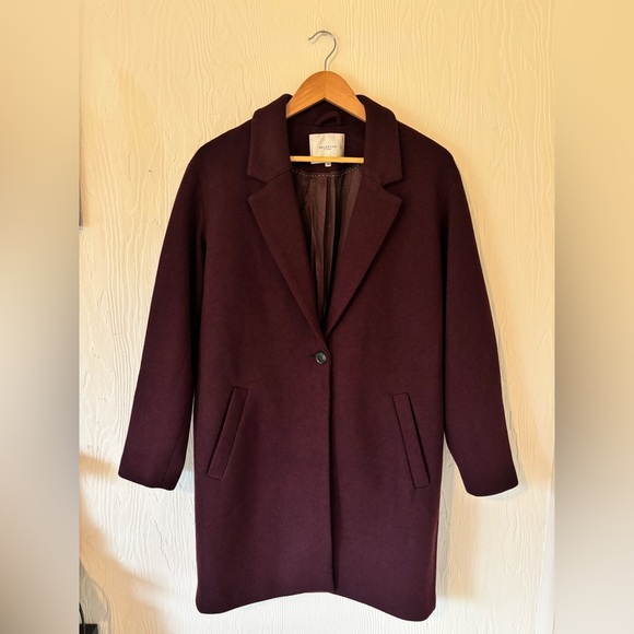 Selected Femme Purple Maroon Burgundy Eggplant Plum Wool Blend Midi Coat Jacket - Picture 4 of 13
